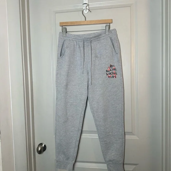 Anti Social Social Club Kkoch Heather Grey Streetwear Sweatpants Joggers, Small